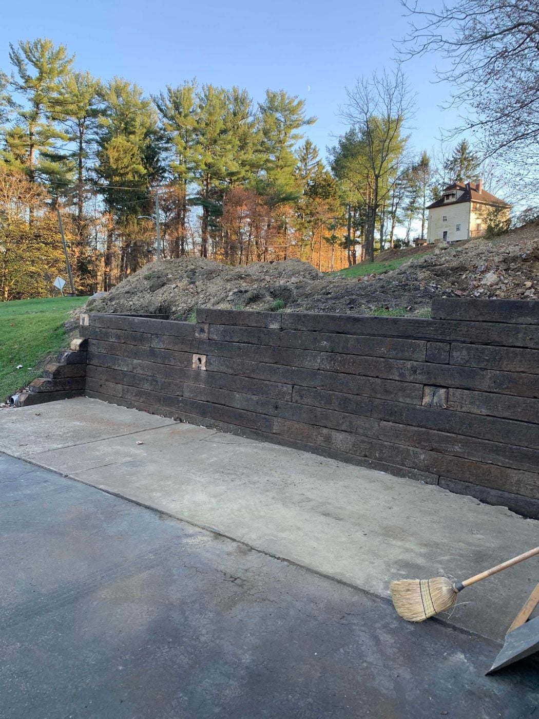 Retaining wall built from used railroad ties
